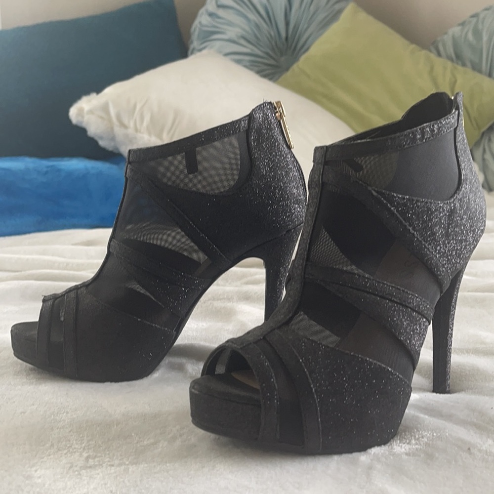GUESS black sparkle/mesh Booties / Heels